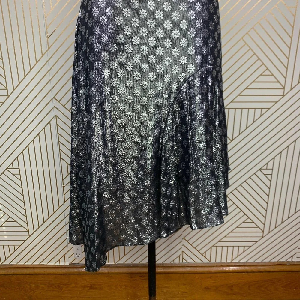 Dodo Bar Or Kathy Lurex Metallic Floral Tiered‎ A-Line Skirt Silver Size US 4/6 - Picture 9 of 12